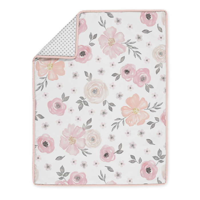 NoJo 4 Piece Nursery Crib Bedding Set, Watercolor Floral